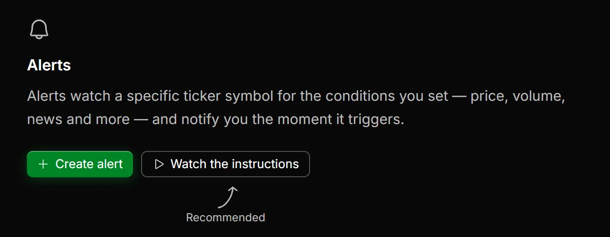 The Alerts getting-started screen with the Watch the instructions button