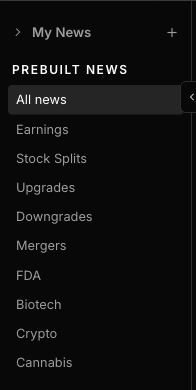Scanz News sidebar showing My News and Prebuilt News categories