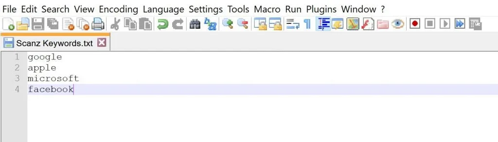 Keywords Text File
