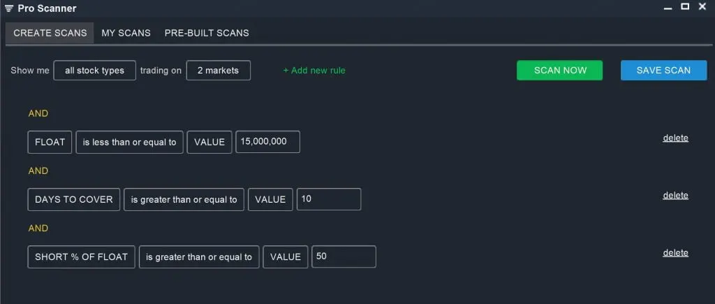 Low Float - Short Squeeze Scan