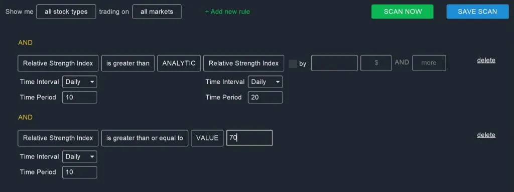 RSI Screener – Comparing RSIs Scan