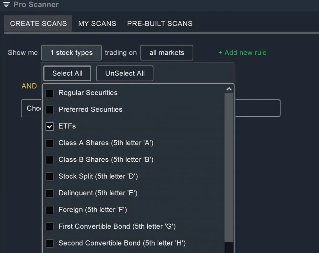 ETF Scanner – Pro Scanner Asset Type