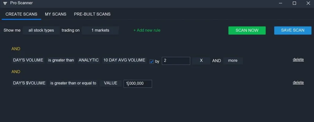 High Volume OTC - Pro Scanner Parameters