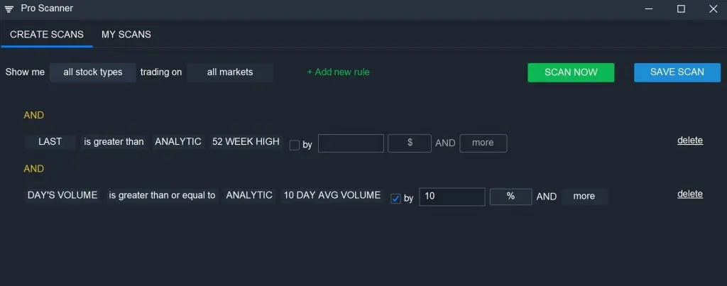 Scanz - Day Trading - 52-week Breakout Scan