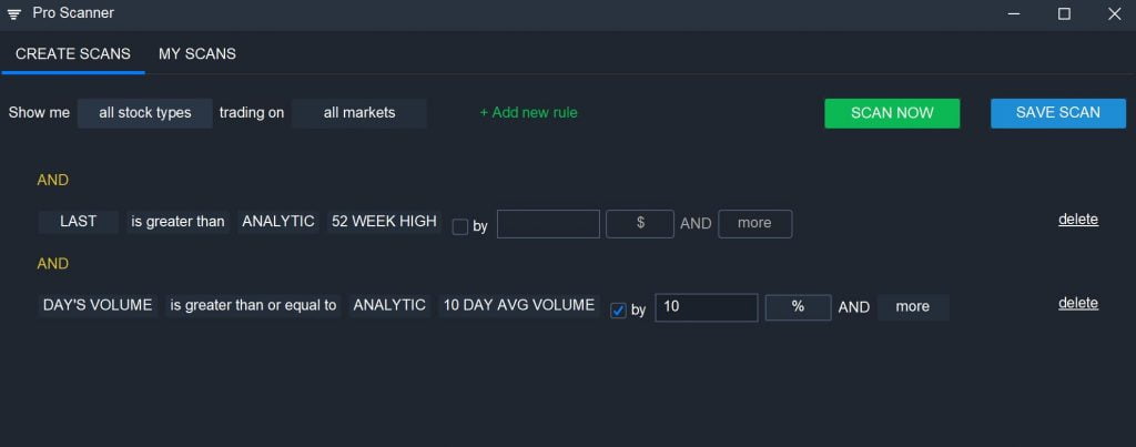 Scanz - Day Trading - 52-week Breakout Scan