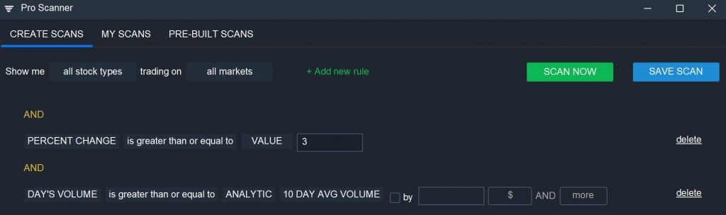 Scanz Volatile Stocks - Pro Scanner Settings